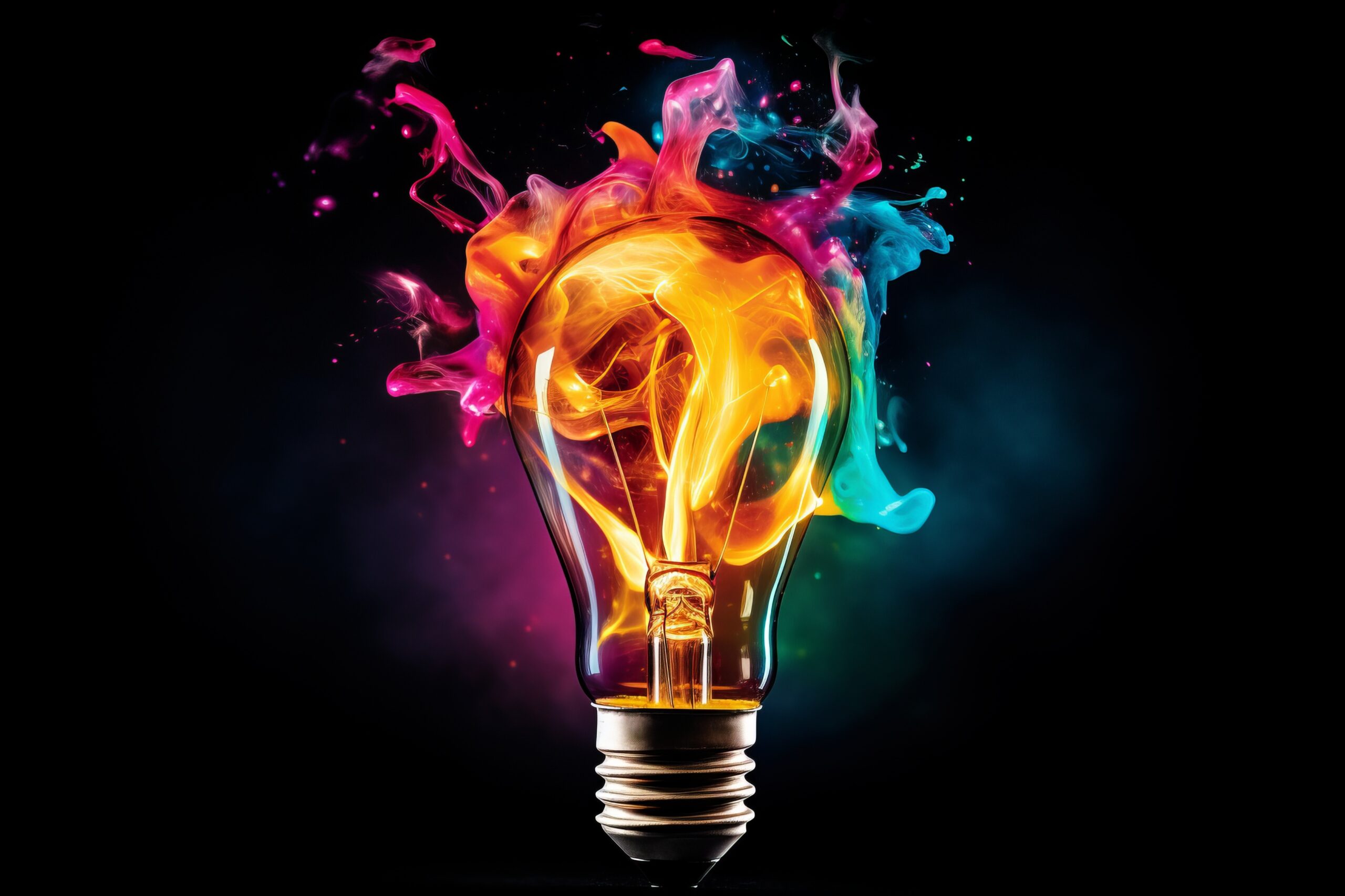 Image of a bulb emanating colorful creative profitability growth solutions ideas
